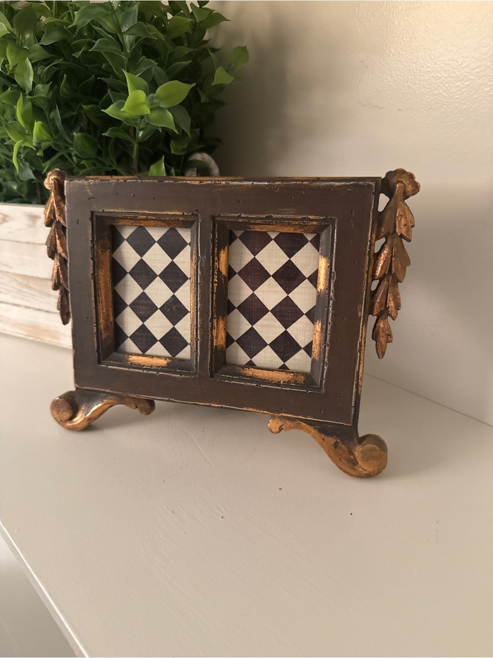 Terragrafics 1996 Double 2x3 Distressed Photo Frame Black Gold Tabletop Decor